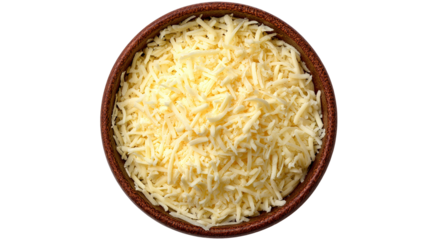 A top down view of a pile of Mexican blend shredded cheese, against a white background.
