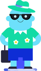 “Cheerful Cartoon Tourist Character with Suitcases in Hawaiian Shirt”