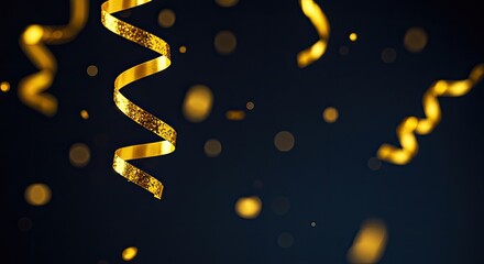 Obraz premium Elegant Golden Ribbon with Bokeh on a Dark Background for Celebrations.