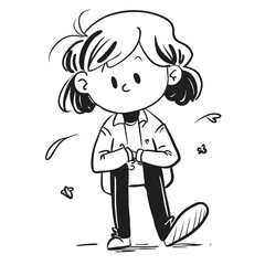 fashionable women in a 1950s-inspired black-and-white cartoon style, bold lines, confident poses, one in a skirt suit, the other in a short skirt and sweater, mid-century modern illustration style