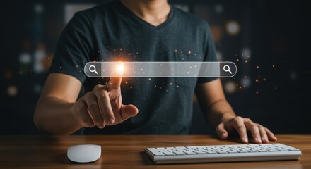 Person using a digital search bar interface on a computer
