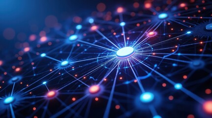 The Digital Network - An abstract view of glowing connected nodes and data points, symbolizing global communication and a technological network