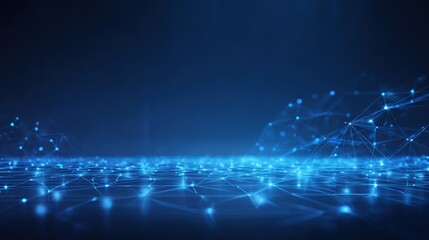 Obraz premium Abstract Blue Network Background with Connected Dots and Lines, Representing Global Communication and Data Visualization