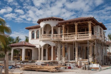 Florida Home Construction. Luxury Residence Being Built in Exclusive Real Estate