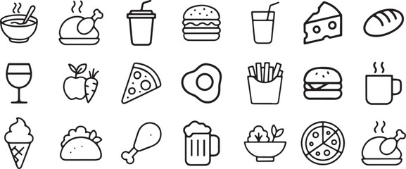food Icons Set for Culinary, Restaurant, and Nutrition Design