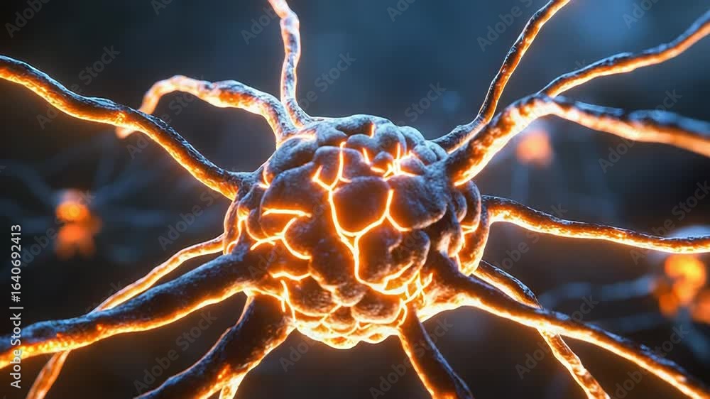 Poster neuron transmitting signals in nervous system, microscopic view
