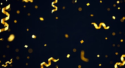 Golden Confetti and Ribbons on a Dark Background.