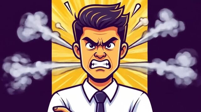 Furious Businessman Emitting Steam from Ears Expressing Intense Anger and Frustration.