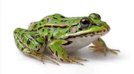 Frog Hopping. Amphibian Leopard Frog Isolated on White Background