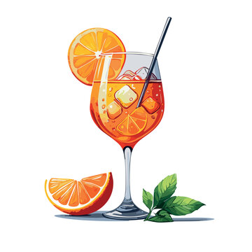 aperol spritz sketch in white background. png background Aperol, Fresh Orange Slice, Prosecco Topped With Ice Cold Soda.