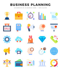 Vector Business Planning types icon set in Flat style. vector illustration.