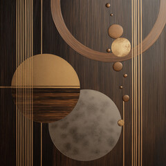 Sophisticated abstract art on a polished dark wood panel, visualizing a calm jazz performance