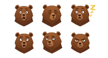 Bear cartoon faces different expressions