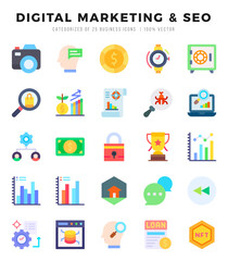 Set of DIGITAL MARKETING & SEO icons in Flat style. High quality Flat Icons symbol collection.