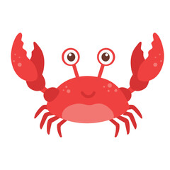 Playful red crab with big eyes and claws, cartoon style illustration perfect for kids and educational marine animal designs.