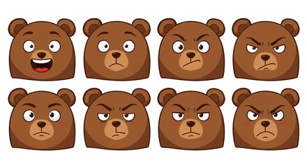 Cartoon bear faces showing various emotions