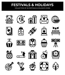 Obraz premium Collection of 25 Festival & Holiday Icons. Festive. Party. Celebration. Summer Event Vector Icons Set