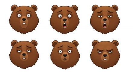 Cartoon bear faces with different expressions