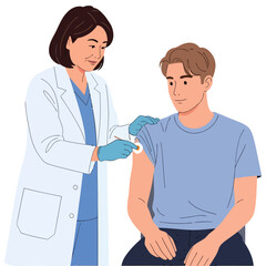 Doctor Applying Vaccine Patch to Patients Arm.