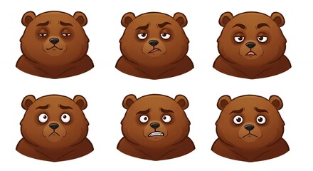 Obraz premium Cartoon bear heads with different emotions