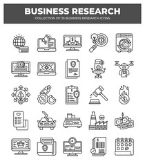 Collection of 25 Business Research Icons:  Market Analysis. Data Analytics. and Financial Research