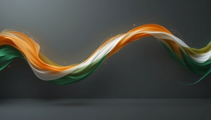 Abstract flowing waves in vibrant orange white and green hues moving dynamically across a dark