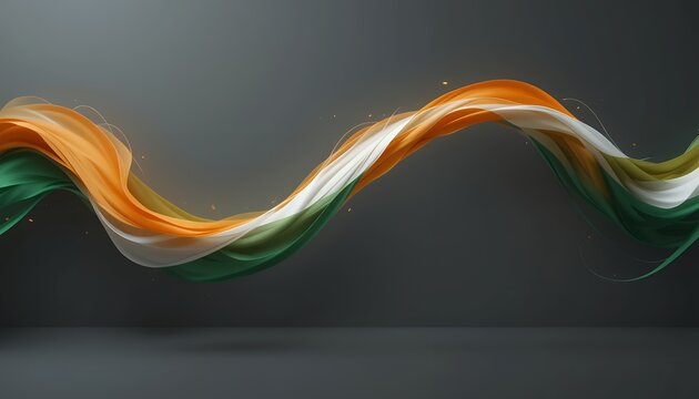 Abstract flowing waves in vibrant orange white and green hues moving dynamically across a dark