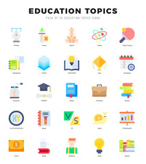 Set of simple Flat Education Topics Icons. Flat art icons pack.