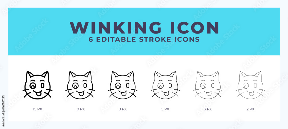 Poster winking cat line icon for websites and apps. vector illustration with editable stroke.
