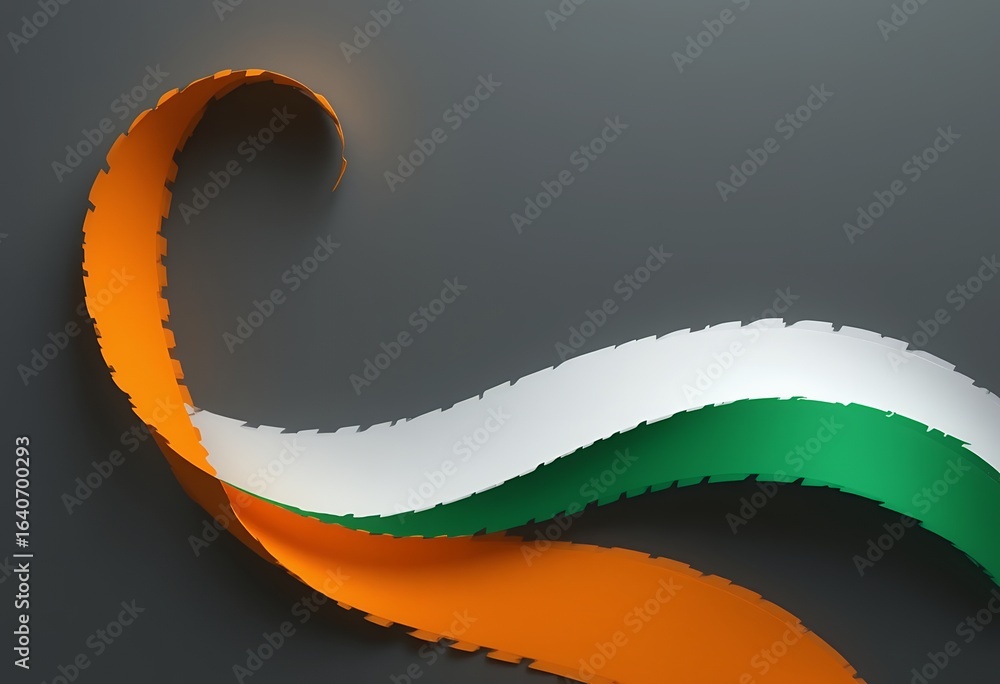 Poster abstract flowing ribbons in orange white and green colors twisting on dark background creating