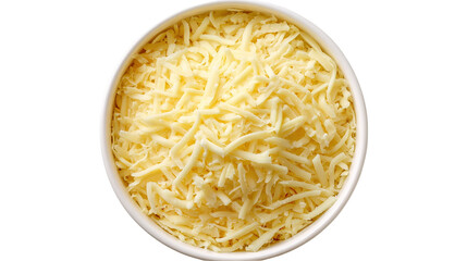A top down view of a pile of Mexican blend shredded cheese, against a white background.
