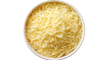 A top down view of a pile of Mexican blend shredded cheese, against a white background.