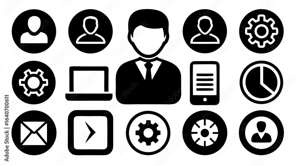 Poster collection of business and technology vector icons for user interface design.