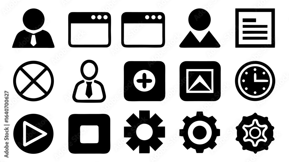 Aufkleber minimalist black glyph vector icon collection for web and mobile user interface design.