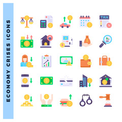 25 Economic Crisies Flat icon pack. vector illustration.