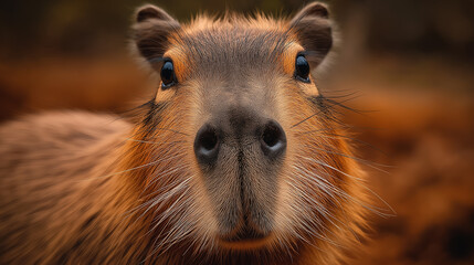Funny Capybara Art: Charming Animal Portrait with Intriguing Eyes and Whiskers