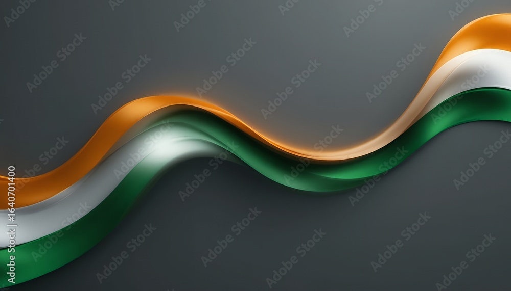 Poster elegant flowing abstract waves in saffron white and green on dark background symbolizing unity and