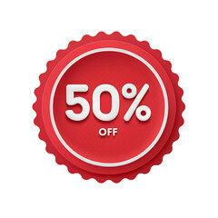 Red seal with 50 percent off discount isolated on transparent background