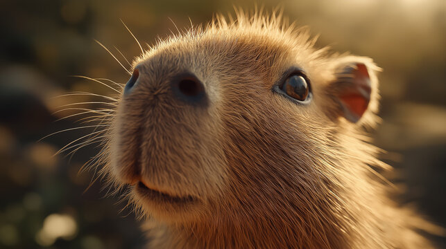 Funny Animal Art: Curious Capybara Portrait - Charming Rodent Close-Up