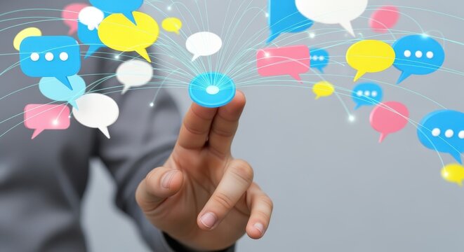 Digital Connection: Hand Touching Communication Bubbles in a Network of Social Interaction and Global Communication