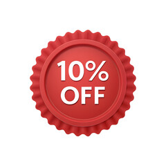 Red 10 percent off sale discount badge isolated on transparent background