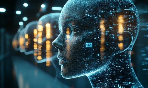 Abstract concept of artificial intelligence, visually represented with futuristic design elements symbolizing the evolution of AI, Generative AI