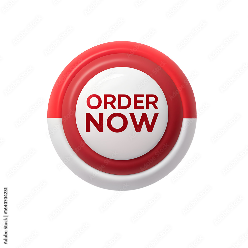 Poster red and white circular order now button isolated on transparent background