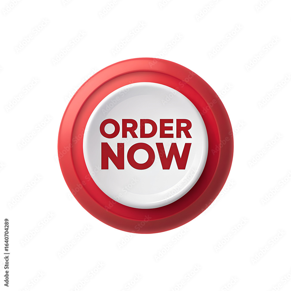 Poster red and white circular button with the words order now isolated on transparent background