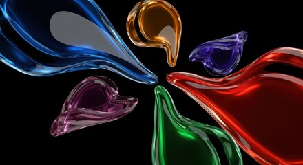 Obraz premium Chromatic Bloom: A stunning display of artistic liquid art, featuring vibrant drops of rainbow hues spiraling outwards from a central point against a sleek black backdrop.