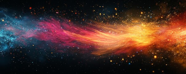 Obraz premium Painted brush strokes of sparks on a black background, creating a dynamic, visually striking texture. This abstract design can be used for modern art, advertising, or creative projects, Generative AI