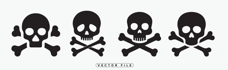 Collection of black skull and crossbones symbols on white background