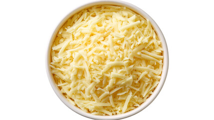 A top down view of a pile of Mexican blend shredded cheese, against a white background.