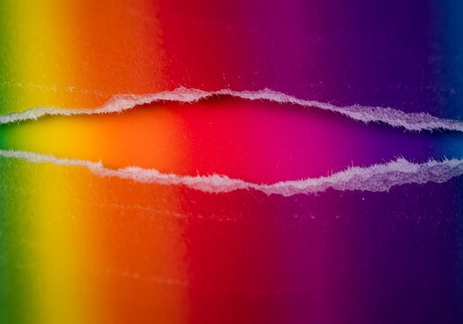 Torn gray paper revealing vibrant rainbow gradient underneath, creative concept for diversity, equality, hope, and hidden beauty.