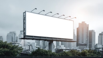 Fototapeta premium Blank Billboard in Cityscape Mockup for Advertising, Marketing, and Public Announcement Campaigns